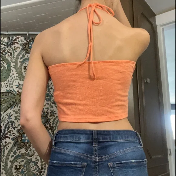 Peach halter top with white embroidery on the front. Forever 21. Size Small/0. - Picture 4 of 4